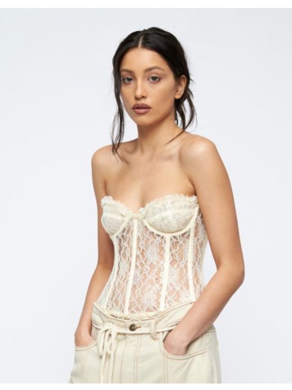 Lioness The Plaza Lace Bustier Corset Top Cream